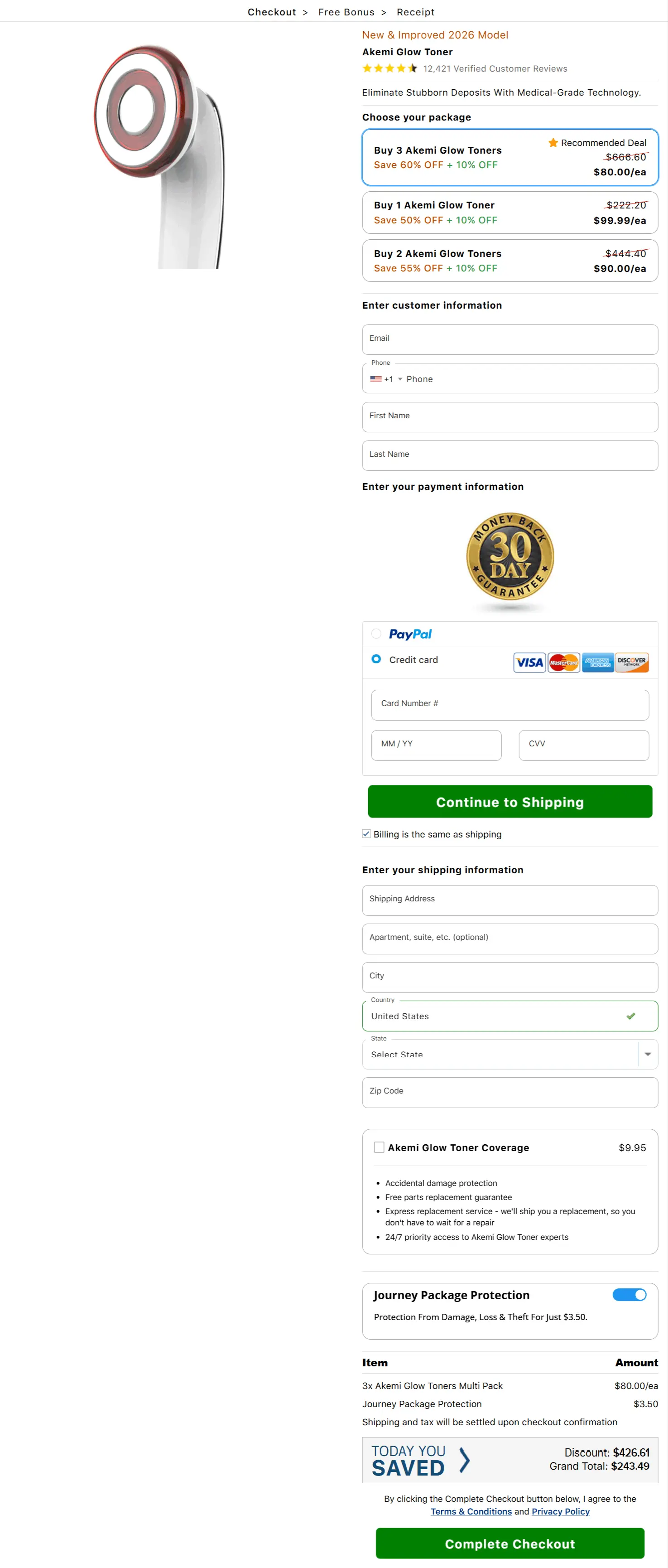 akemi glow toner secure checkout page